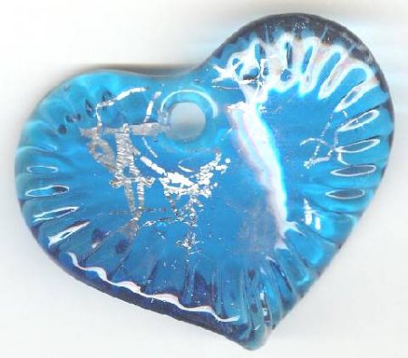 1 45x39mm Twisted Aqua and Silver Foil Heart Pendant