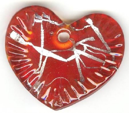 1 45x39mm Twisted Red and Silver Foil Heart Pendant