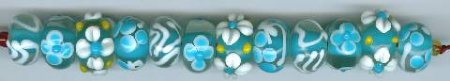 Strand of Transparent Aqua and White Chinese Lampwork Beads