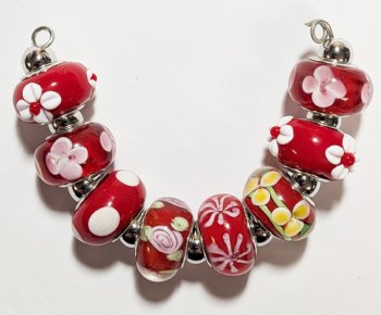 Strand of 8 13x9 Pandora Style Lampwork Beads - Red Mix