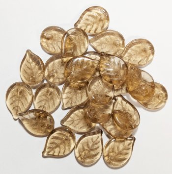 25 18x13mm Transparent Smoke Topaz Glass Leaf Beads