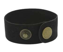 One Inch Black Leather Cuff Bracelet with Brass Snaps