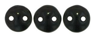 50 6mm Opaque Black Two Hole Glass Lentil Beads