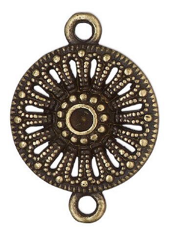 2, 15mm Antique Brass Round Open Floral Connectors / Links