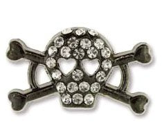 1 18x10.5mm Gunmetal and Crystal Skull and Crossbones Two Loop Link / Connector