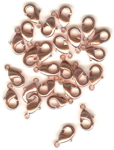 25 10mm Bright Copper Plated Lobster Claw Clasps