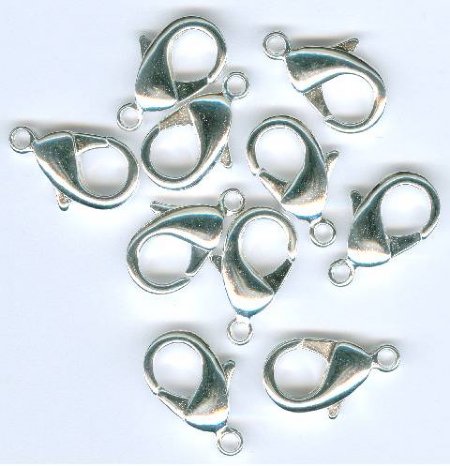 10 22mm Bright Silver Plated Lobster Claw Clasps
