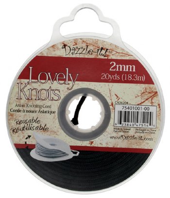 20 Yards of 2mm Black Knotting Cord with Reusable Bobbin
