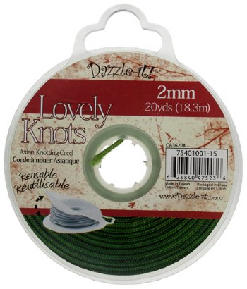 20 Yards of 2mm Olive Lovely Knots Knotting Cord with Reusable Bobbin
