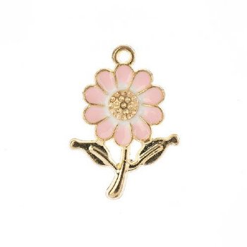 1, 27x19.5mm Sweet & Petite Pink Enamelled Daisy Pendant / Charm