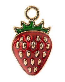 1, 17x10mm Sweet & Petite Enamelled Stawberry Pendant / Charm
