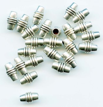 20, 10x6mm Antique Silver Banded Oval Metal Beads