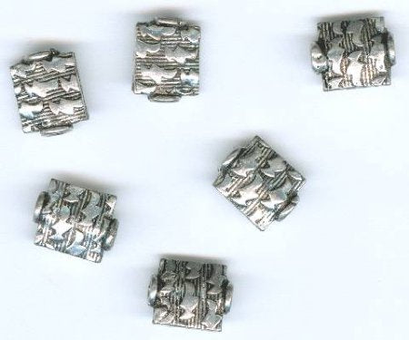 6 12x9mm Antique Silver Flat Rectangle Beads with Zig Zag Pattern