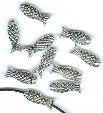 10 14x5mm Antique Silver Metal Fish Beads