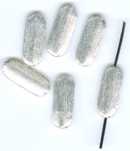 6 18x8mm Brushed Bright Silver Flat Rectangular Beads