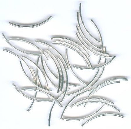 25 20x1.2mm Curved Silver Plated Tube Beads