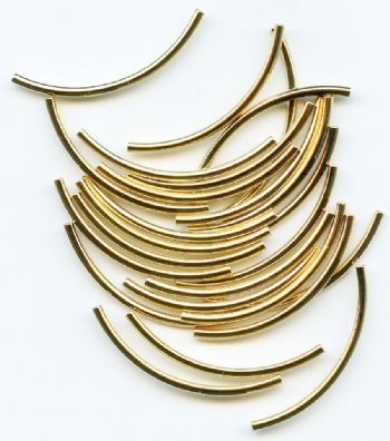 25 38x2mm Bright Gold Plated Curved Tube Beads