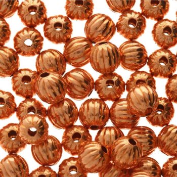 50, 4mm Round Bright Copper Corrugated Metal Beads
