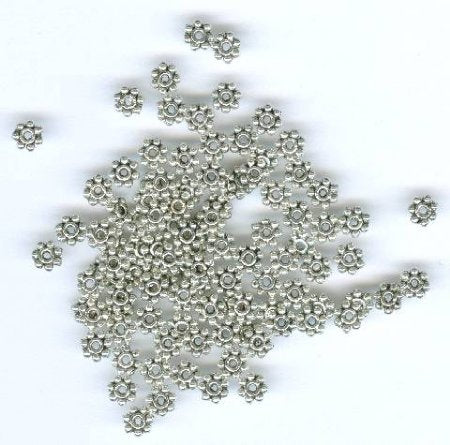 100 4x1mm Antique Silver Daisy Spacer Beads