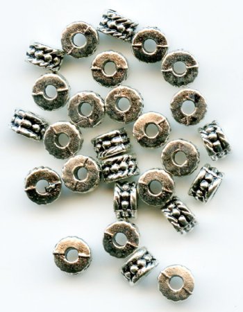 50, 5x3mm Antique Silver Beaded Rondelle Metal Spacer Beads