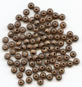 100, 5x4mm Antique Copper Corrugated Bicone Metal Beads