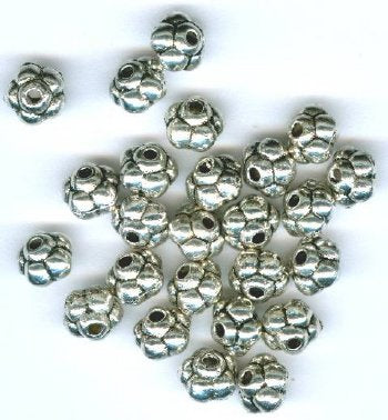25 6x4mm Antique Silver Metal Flower Spacer Beads