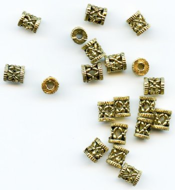 20, 6x5mm Antique Gold Filigree Tube Beads