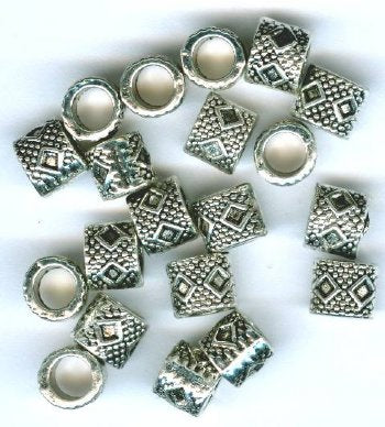 20 6x6mm Antique Silver Diamond Textured Tube Beads