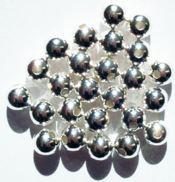 25 7mm Round Bright Silver Plated Metal Beads