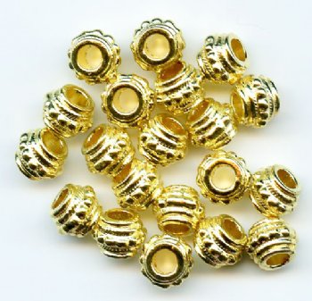 20 8x6mm Bright Gold Beaded Barrel Metal Spacer Beads