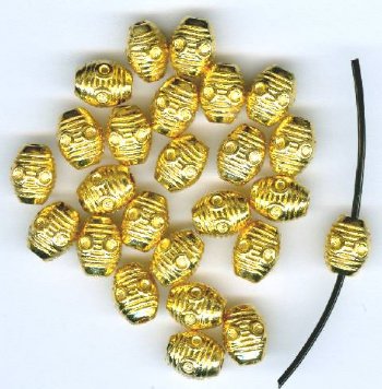 25 8x6mm Bright Gold Fancy Oval Metal Beads