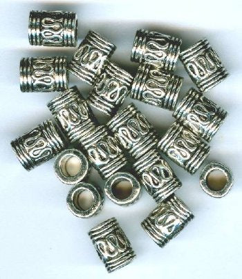 20 9x7mm Antique Silver Bali Style Tube Beads