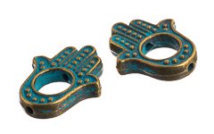 10, 15x13mm Brass Patina Fatima Hand Metal Beads