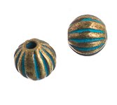 20, 4mm Round Brass Patina Corrugated Metal Beads