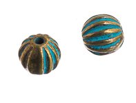 20, 6mm Round Brass Patina Corrugated Metal Beads