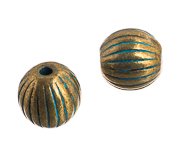 10, 8mm Round Brass Patina Corrugated Metal Beads