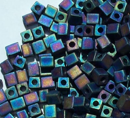 10 grams of 4x4mm Opaque Frost Rainbow Black Miyuki Cubes