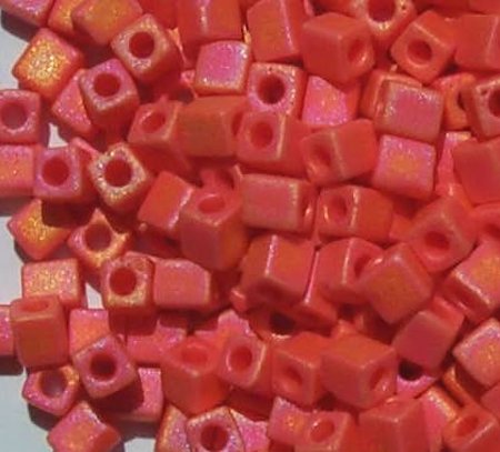 10 grams of 4x4mm Opaque Frost Rainbow Orange Miyuki Cubes