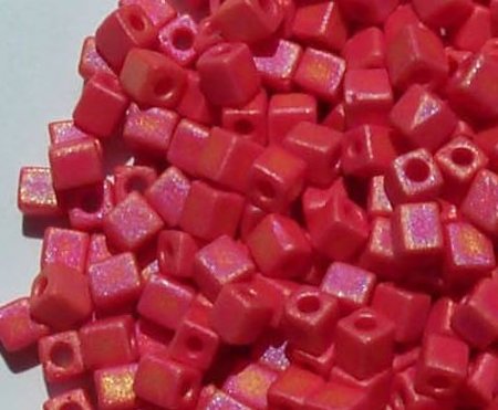 10 grams of 4x4mm Opaque Frost Rainbow Red Miyuki Cubes