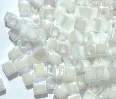 10 grams of 4x4mm Opaque Metallic White Miyuki Cubes