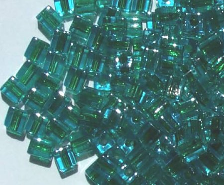 10 grams of 4x4mm Transparent Blue Green Lined Miyuki Cubes