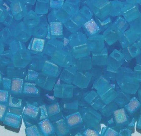 10 grams of 4x4mm Transparent Rainbow Frost Light Blue Miyuki Cubes