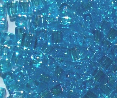 10 grams of 4x4mm Transparent Rainbow Light Blue Miyuki Cubes