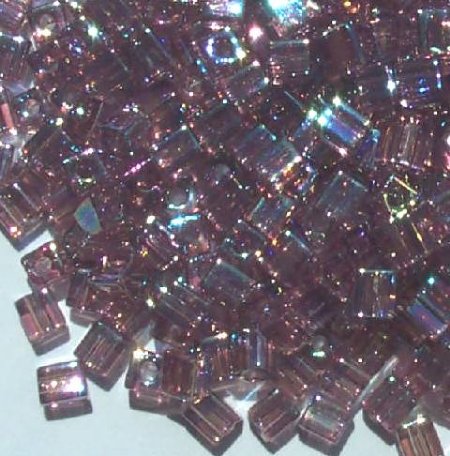 10 grams of 4x4mm Transparent Rainbow Lilac Miyuki Cubes