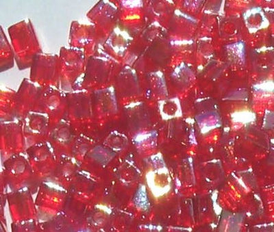 10 grams of 4x4mm Transparent Rainbow Red Miyuki Cubes