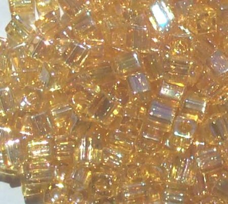 10 grams of 4x4mm Transparent Rainbow Tan Miyuki Cubes