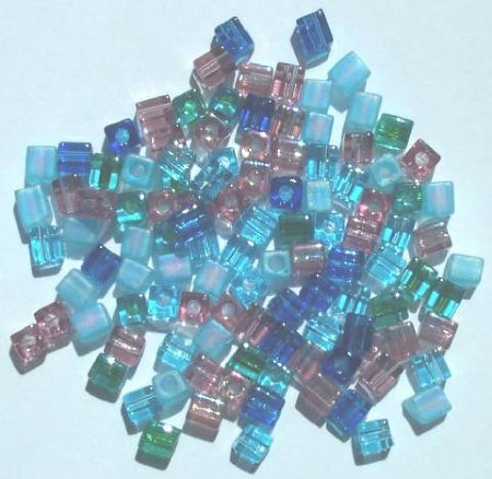 10 grams of 4x4mm Miyuki Cube Beads - Caribbean Blue Mix
