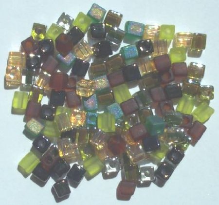 10 grams of 4x4mm Miyuki Cube Beads - Earth Tone Mix