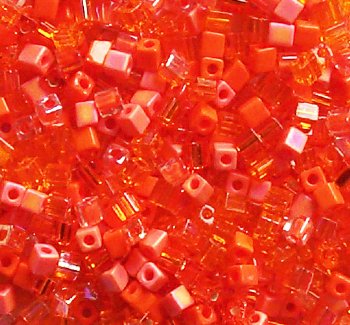 10 grams of 4x4mm Miyuki Cube Beads - Orange Whip Mix