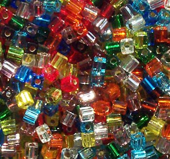 10 grams of 4x4mm Miyuki Cube Beads - Transparent Silverlined Mix